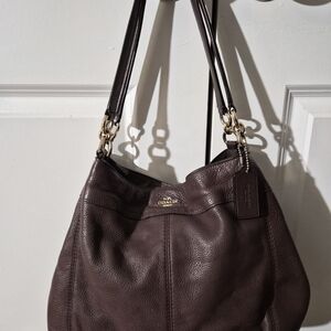 Coach Pebbled Leather Shoulder Bag in Dark Brown
